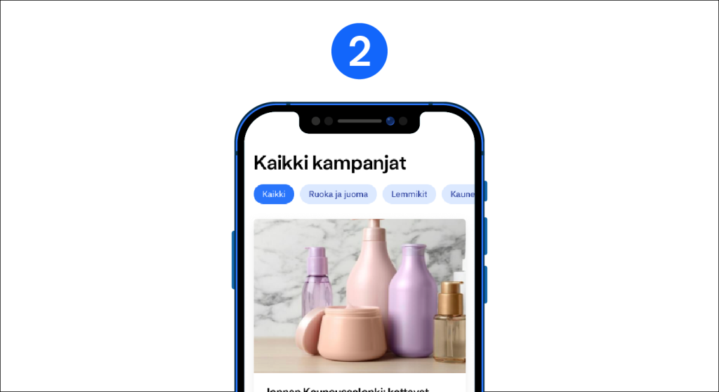 Numero 2. Mobiili jossa on näkyvillä kaikki kampanjat näkymä sovelluksesta.